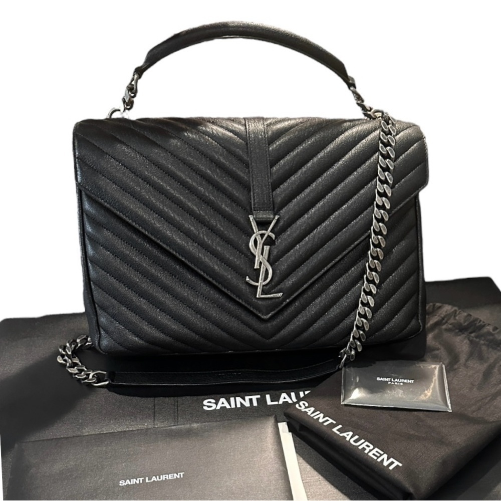 🎄FULL SET LIKE NEW - YSL Large College- black with silver hw